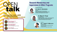 OPEN Talk on ODeL Teaching Innovations Episode 2 – Research Mentorship and Supervision in ODeL Programs